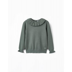 KNITTED SWEATER WITH RUFFLES FOR GIRL, GREEN
