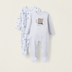 PACK OF 2 COTTON ROMPERS FOR BABY BOYS 'MUSICAL ANIMALS', GREY/WHITE