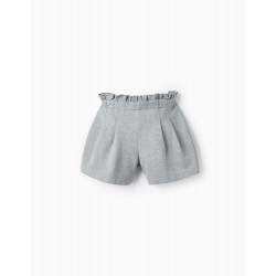 SHORTS WITH PLEATS FOR GIRLS, GRAY