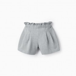 SHORTS WITH PLEATS FOR GIRLS, GRAY
