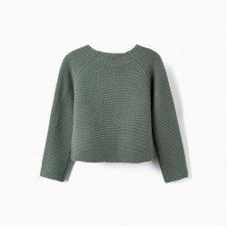 KNITTED JACKET FOR GIRL, GREEN