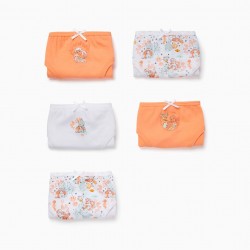 PACK OF 5 COTTON PANTIES FOR GIRLS 'ARIEL', WHITE/CORAL
