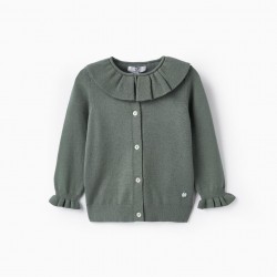 KNITTED JACKET WITH RUFFLES FOR BABY GIRL, GREEN