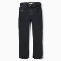 SLIM FIT JEANS WITH STUDS FOR GIRLS, BLACK