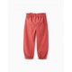 PAPERBAG LINEN AND COTTON PANTS FOR GIRLS, DARK PINK