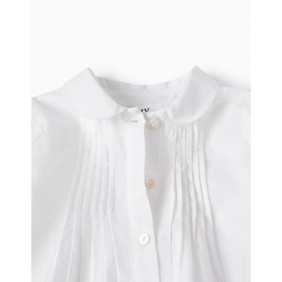 COTTON SHIRT WITH DRAPING FOR BABY GIRL, WHITE
