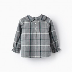 CHECKED COTTON BLOUSE FOR BABY GIRLS, GRAY