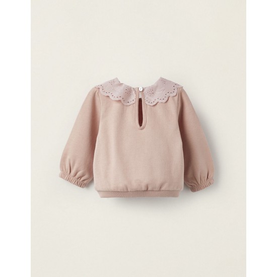 SWEATSHIRT WITH ENGLISH EMBROIDERY COLLAR FOR NEWBORN, PINK