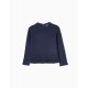 RIBBED KNIT SWEATER WITH RUFFLES FOR GIRLS, DARK BLUE
