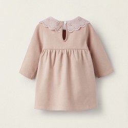 DRESS WITH ENGLISH EMBROIDERY COLLAR FOR NEWBORN, PINK