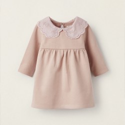 DRESS WITH ENGLISH EMBROIDERY COLLAR FOR NEWBORN, PINK