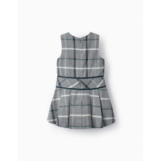 CHECKERED COTTON DRESS FOR BABY GIRL, GRAY