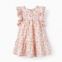 BABY GIRLS' FLORAL COTTON DRESS WITH RUFFLES, PINK/WHITE