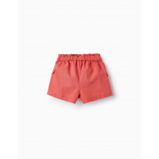 LINEN AND COTTON SHORTS FOR BABY GIRL, DARK PINK