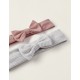 PACK OF 2 HAIR RIBBONS WITH BOWS FOR NEWBORNS, PINK/GREY/WHITE