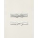 PACK OF 2 HAIR RIBBONS WITH BOWS FOR NEWBORNS, WHITE/LIGHT GRAY