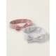 PACK OF 2 HAIR RIBBONS WITH BOWS FOR NEWBORNS, PINK/GREY/WHITE