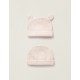 PACK OF 2 COTTON HATS FOR NEWBORNS, PINK/WHITE