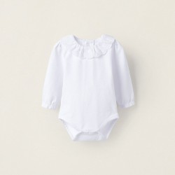 COTTON BODYSUIT WITH ENGLISH EMBROIDERY FOR NEWBORN, WHITE