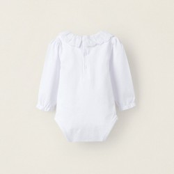 COTTON BODYSUIT WITH ENGLISH EMBROIDERY FOR NEWBORN, WHITE