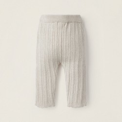 CABLE KNIT PANTS FOR NEWBORN, BEIGE