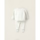 SET OF SWEATER + PANTS WITH KNITTED FEET FOR NEWBORN 'RABBIT', WHITE