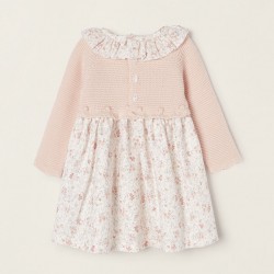 DRESS COMBINED WITH FLOWERS FOR NEWBORN, PINK/WHITE