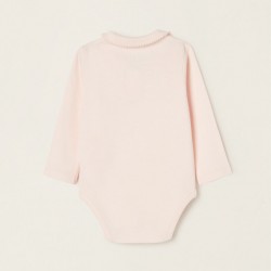 PACK 2 BODIES OF LONG SLEEVE IN COTTON FOR NEWBORN, WHITE/PINK