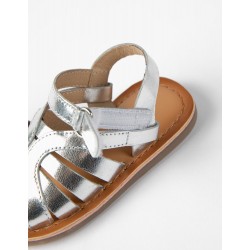 BABY GIRL LEATHER SANDALS, SILVER