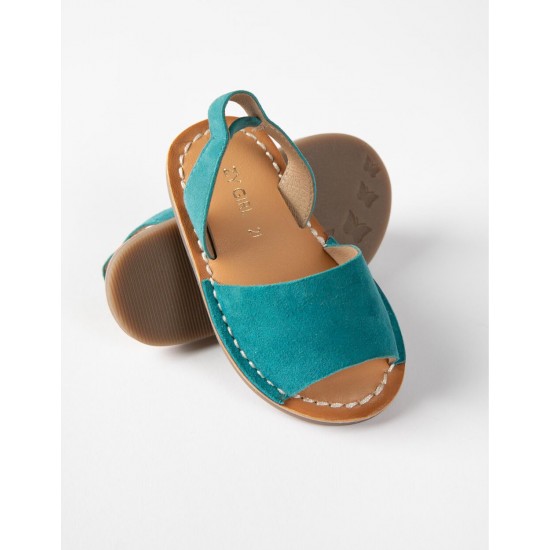 LEATHER SANDALS FOR BABY GIRL, TURQUOISE BLUE