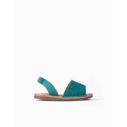 LEATHER SANDALS FOR BABY GIRL, TURQUOISE BLUE