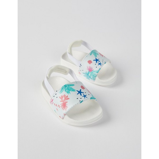 Baby Girl's 'Tropical' Rubber Flip Flops, White