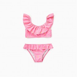 Girl's UPF 80 Ruffled Bikini 'Pineapple', Pink