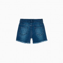 Embroidered Denim Shorts For Girl, Blue