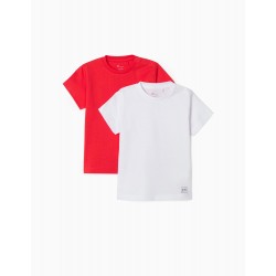 2 Plain T-Shirts For Baby Boy, White/Red