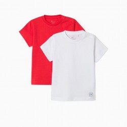 2 Plain T-Shirts For Baby Boy, White/Red