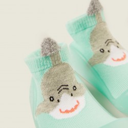 SOCKS WITH RUBBER SOLE 'STEPPIES', AQUA GREEN