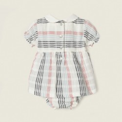 'B&S' NEWBORN DRESS WITH ATTACHED NAPPY COVER, WHITE
