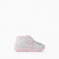 BABY GIRL JERSEY SLIPPERS, GREY/PINK