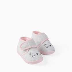 BABY GIRL JERSEY SLIPPERS, GREY/PINK