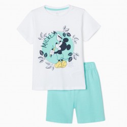 Boy's 'Nature Mickey' Pajamas, White/Water Green