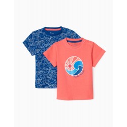     2 T-SHIRTS FOR BABY BOYS 'SUNSET', BLUE/CORAL