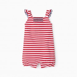 BABY GIRLS' STRIPED JUMPSUIT, RED/WHITE