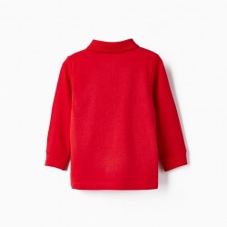 LONG SLEEVE COTTON POLO FOR BABY BOY, RED