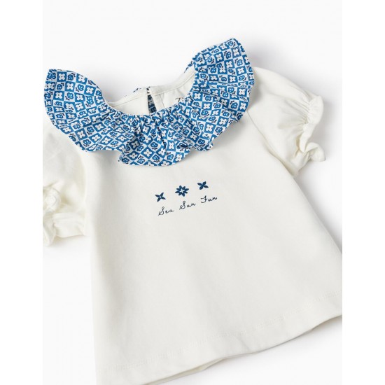 T-SHIRT + SHORTS WITH BOWS FOR BABY GIRL, WHITE/BLUE