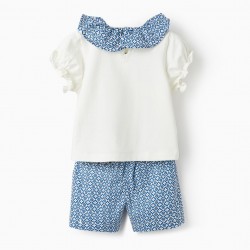 T-SHIRT + SHORTS WITH BOWS FOR BABY GIRL, WHITE/BLUE