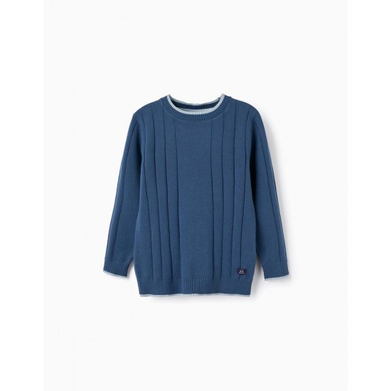 RIBBED KNIT SWEATER FOR BOYS 'B&S', BLUE
