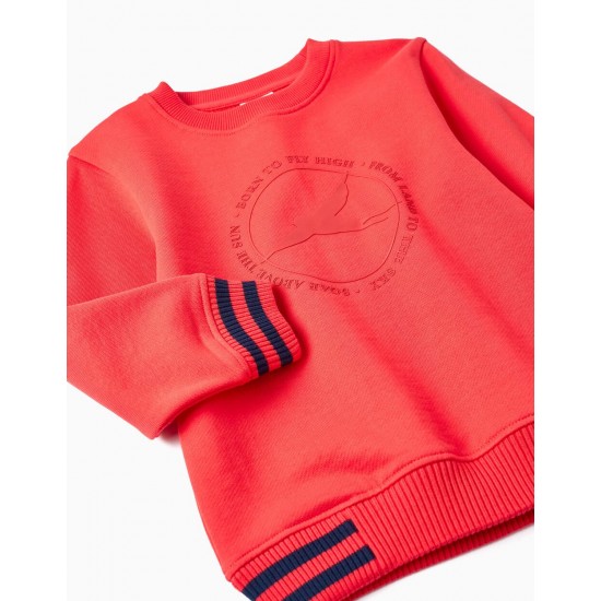 COTTON SWEATSHIRT WITH EMBOSSED PRINT FOR BOYS, LIGHT RED