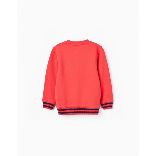 COTTON SWEATSHIRT WITH EMBOSSED PRINT FOR BOYS, LIGHT RED