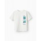 COTTON T-SHIRT FOR BOYS 'NO BAD WAVES', WHITE